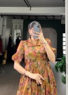 Brown Colour Organza With Floral Print Frock Exporters In India NNK4505